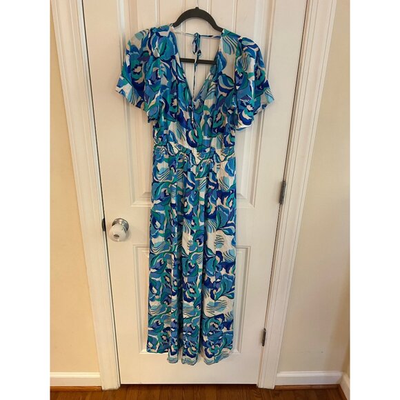 Anthropologie Abel The Label Blue Floral‎ Deep V-neck Maxi Dress Size XS - Picture 5 of 5